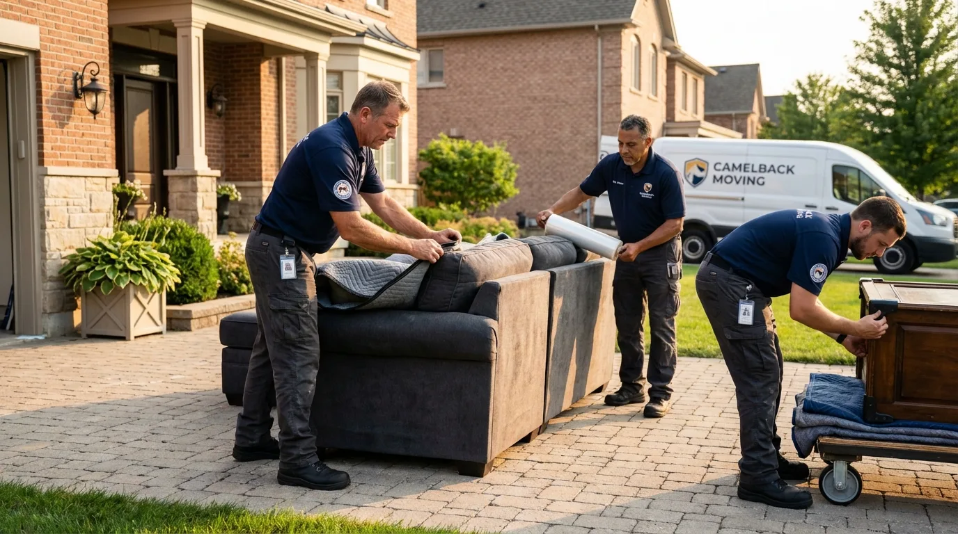 Large estate moving crew wrapping furniture in Becker, MN